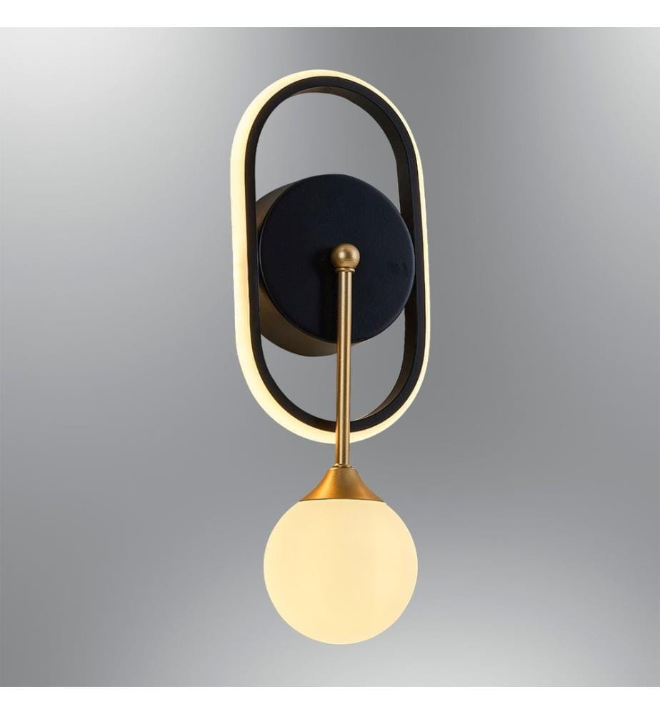Lampe murale, noire, corps en métal, capuchon en verre