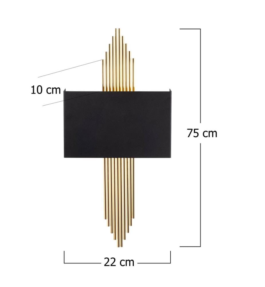 Lampe Murale, Noir, Or, Corps Métallique, 35 X 10 X 2