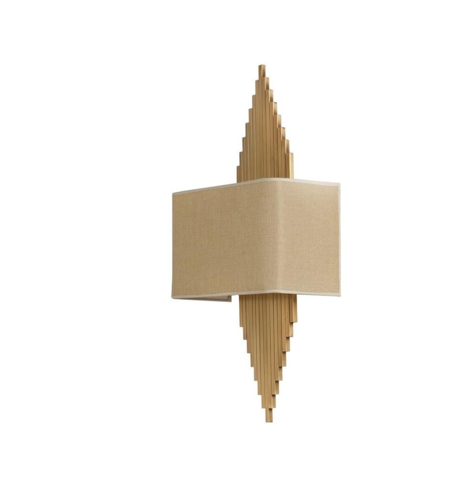 Lampe murale, or, corps en métal, tissu pour abat-jour