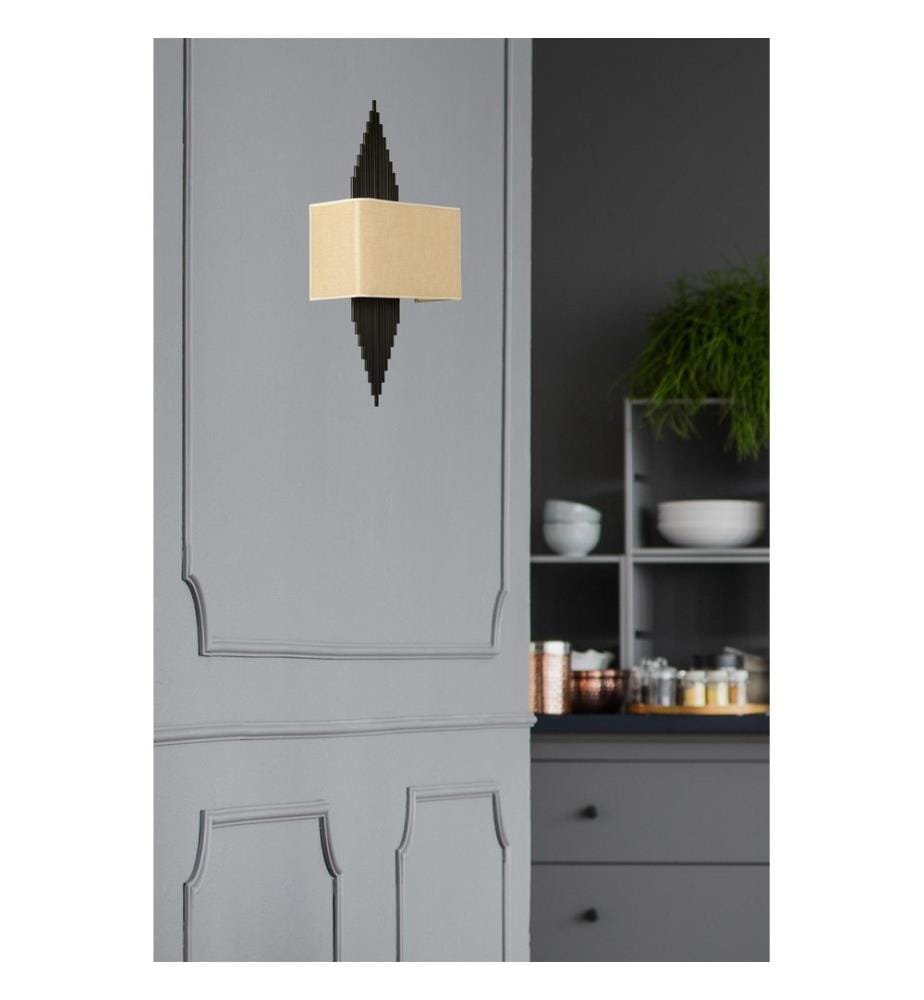Lampe murale, or, noir, corps en métal, tissu pour abat-jour