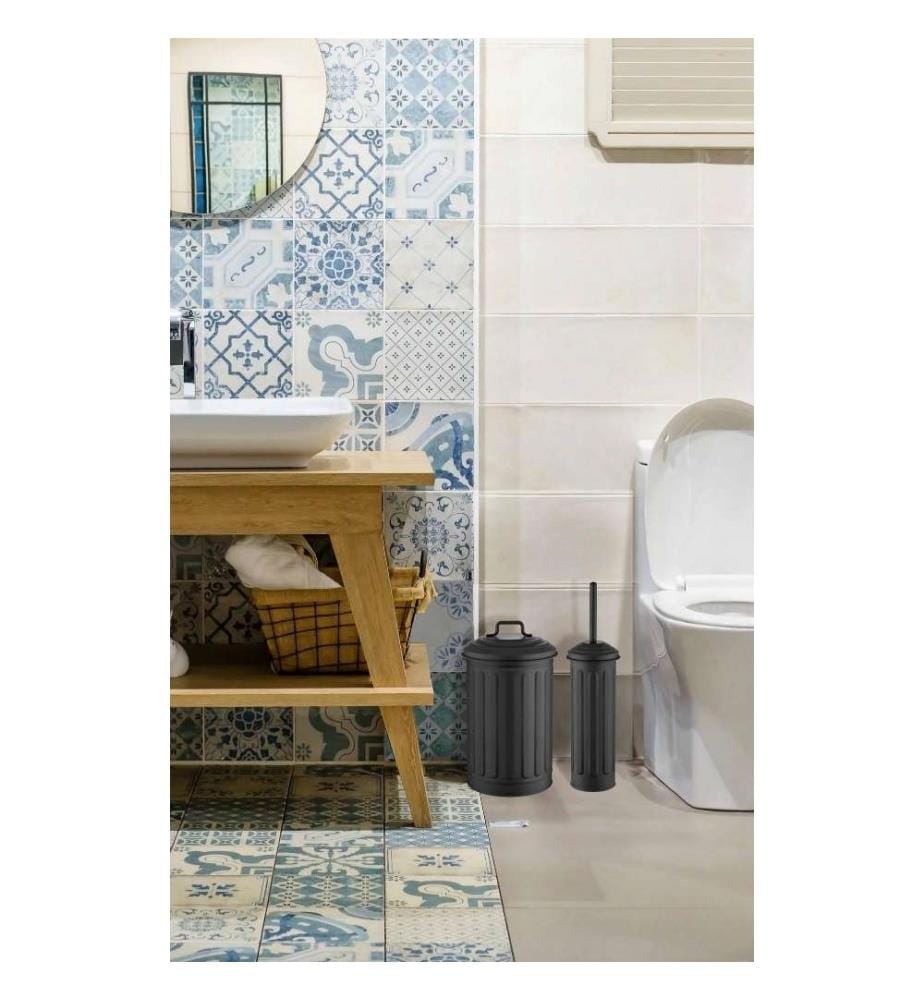 Set da bagno, 2 pezzi, nero, zincato