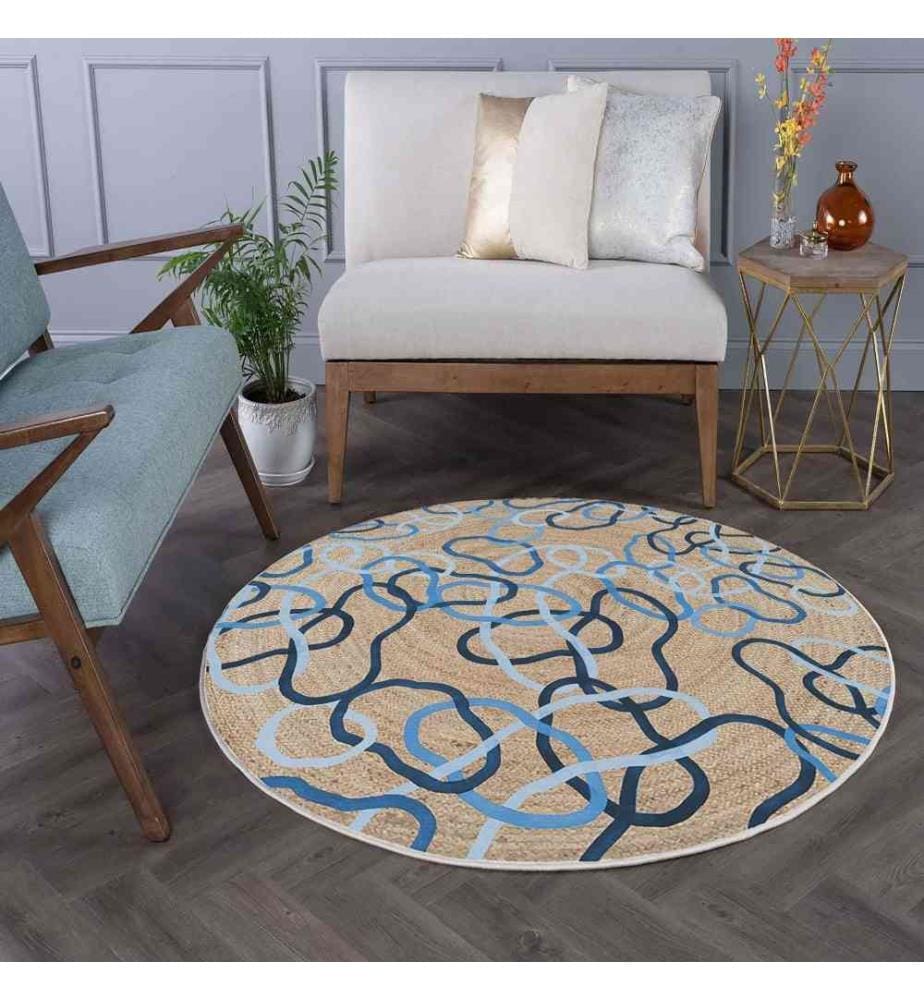 Tapis, 80 x 80, , Bleu, 70% Coton - 30% Polyester, Semelle en coton