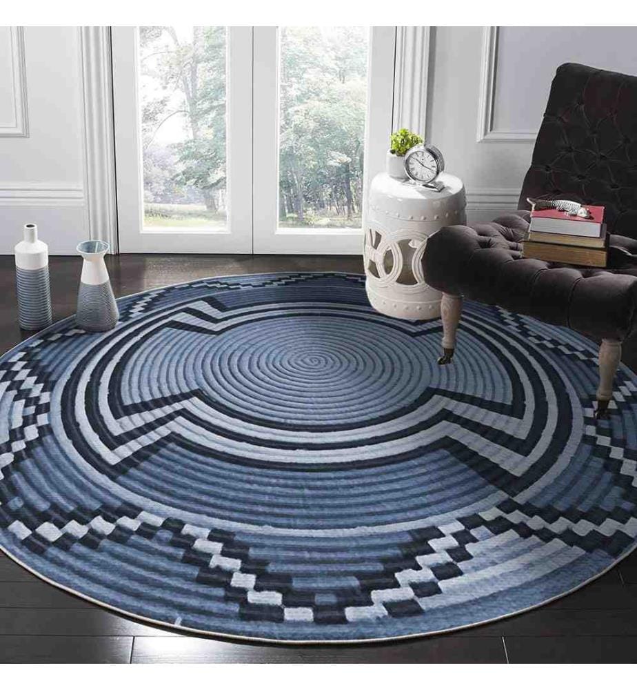 Tapis, 100 x 100, , Bleu, 70% Coton - 30% Polyester, Semelle en coton