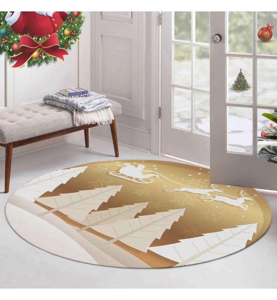 Teppich, 140 cm, , Gold, Weiss, 70% Baumwolle - 30% Polyester, 1450 gr-m²,
