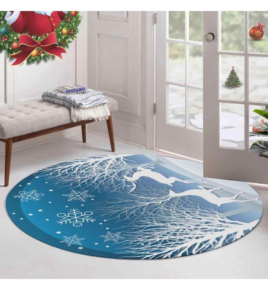 Tapis, 110 cm, , Bleu, Blanc, 70% Coton - 30% Polyester, 1450 gr-m²,
