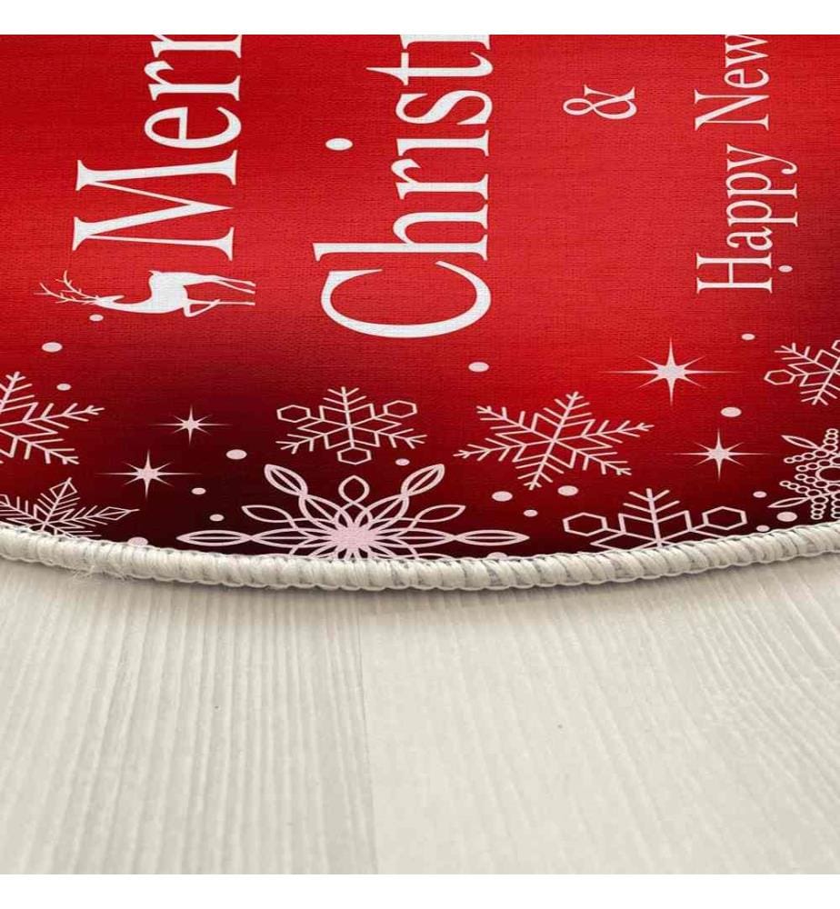 Teppich, 110 cm, , Rot, Weiss, 70% Baumwolle - 30% Polyester, 1450 gr-m²,