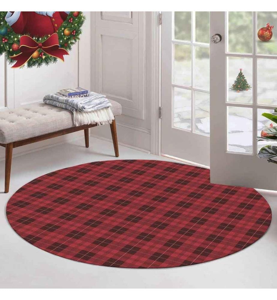 Tappeto, 130 cm, , Rosso, Nero, 70% Cotone - 30% Poliestere, 1450 gr-m²,