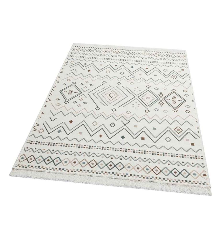 Tappeto, 80 x 150, , Beige, Blu, Visone, Cotone, Senza Pile