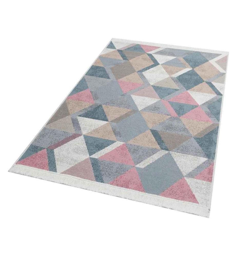 Teppich, 80 x 150, , Blau, Rosa, Beige, Grau, Baumwolle, 1100 gr-m²,