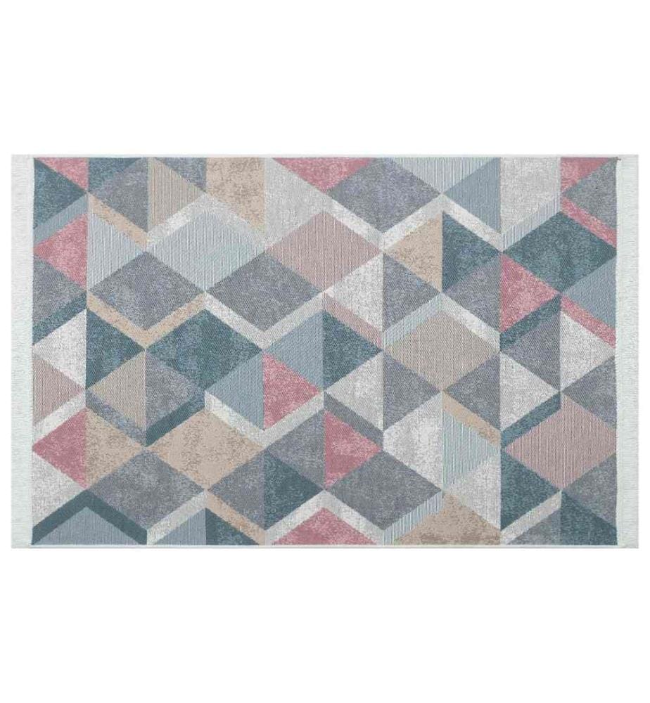 Teppich, 80 x 150, , Blau, Rosa, Beige, Grau, Baumwolle, 1100 gr-m²,