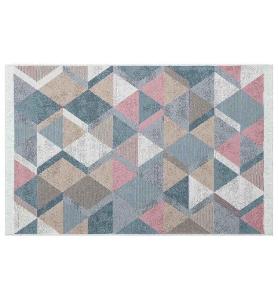 Teppich, 80 x 150, , Blau, Rosa, Beige, Grau, Baumwolle, 1100 gr-m²,