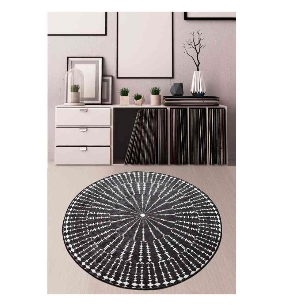 Teppich, 100 cm, , Schwarz, Weiss, 50% Samtgewebe - 50% Polyester, 4 mm Florhöhe