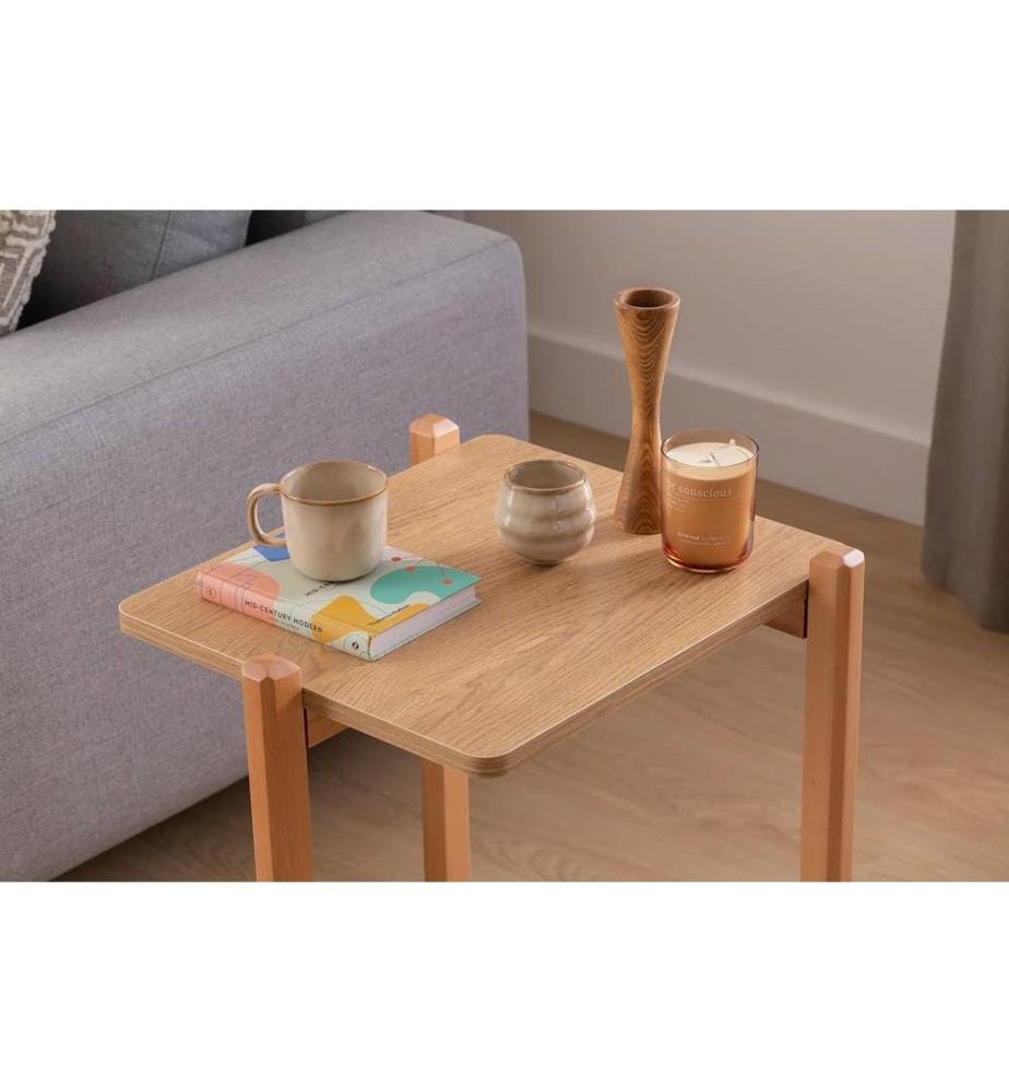 Side Table, Natural, Melamine Coated Chipboard, Wooden Legs