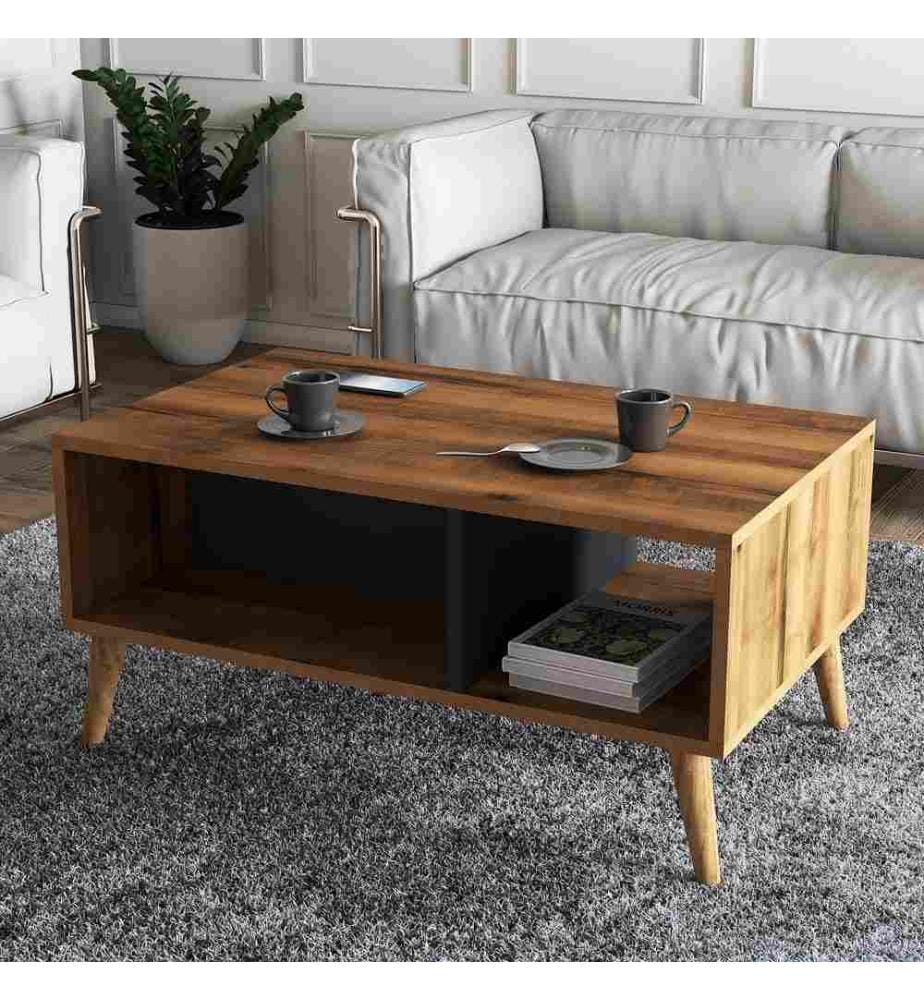 Table basse, Noyer Anthracite, Panneau de particules mélaminé