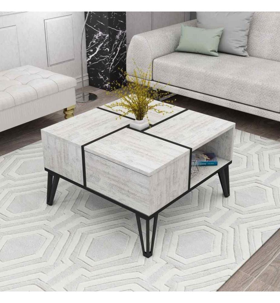 Table basse, blanc noir, panneau de particules mélaminé