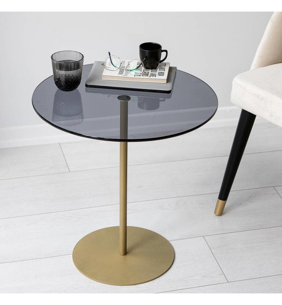 Table d'appoint, Gold Dark Grey, verre trempé, cadre métallique