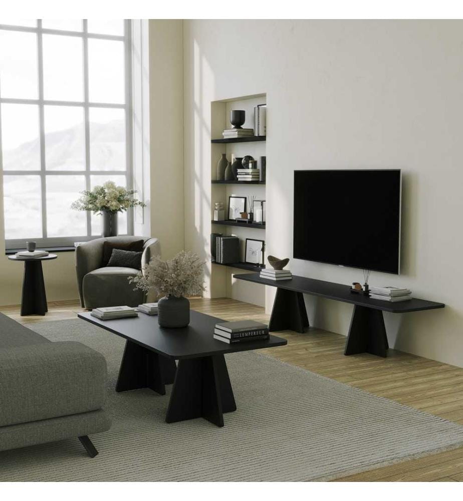 Coffee Table Set, Black, Melamine Coated Particle Board