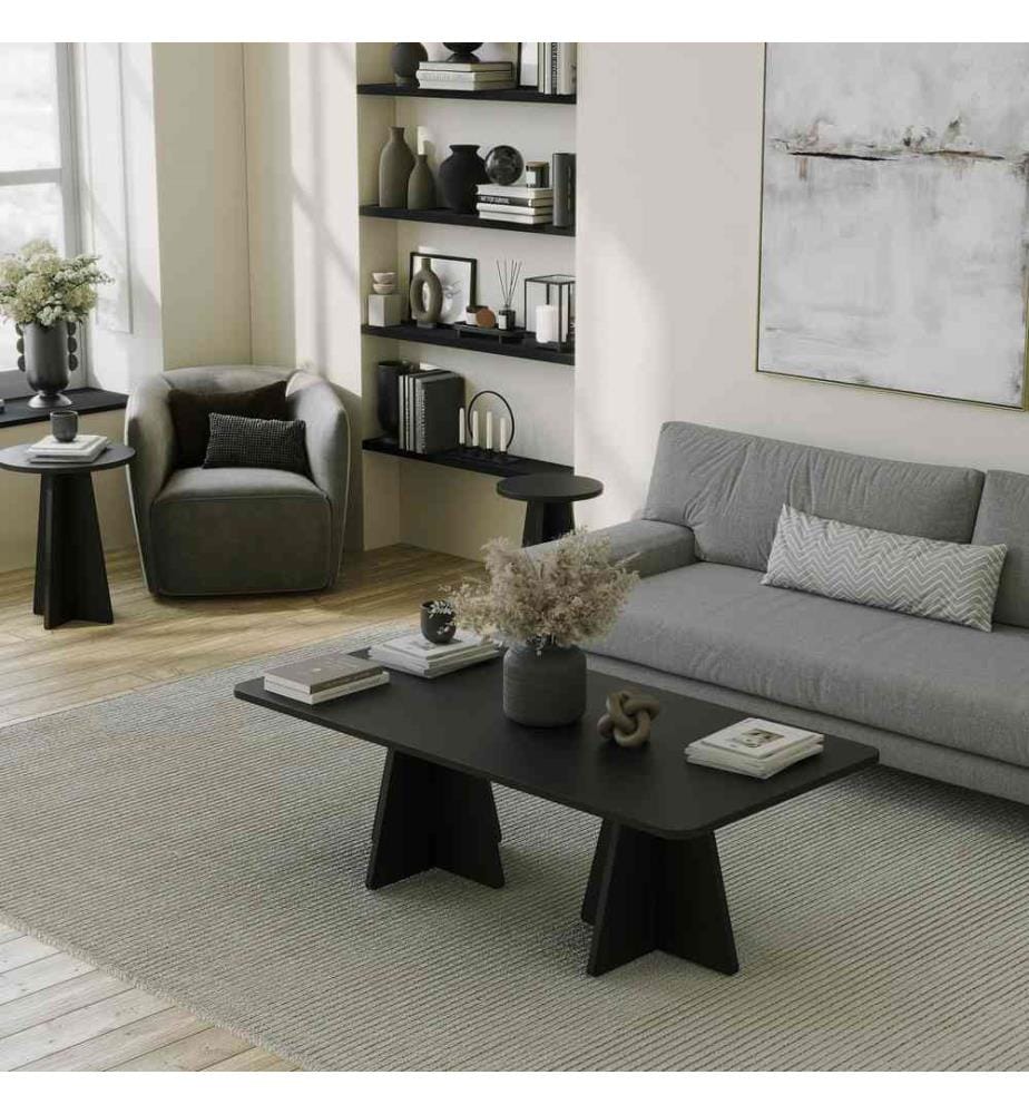Coffee Table Set, Black, Melamine Coated Particle Board