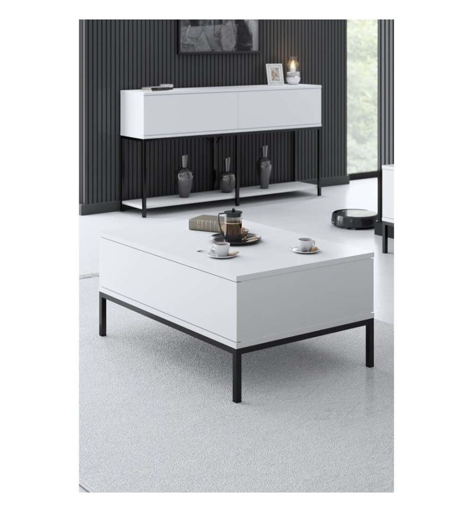Coffee Table, Black, White, Melamine Coated Particle Board, Metal Legs