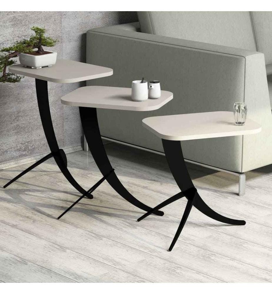 Table gigogne, 3 pièces, crème, panneau de particules mélaminé