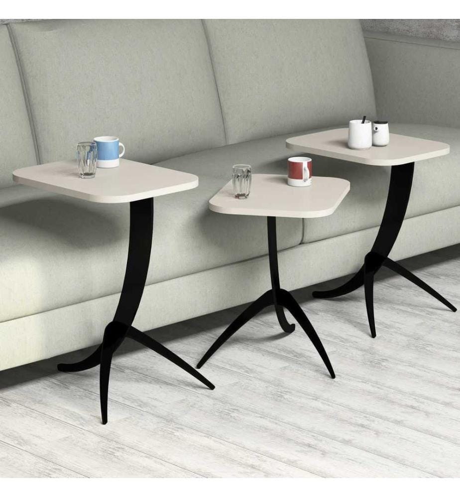 Table gigogne, 3 pièces, crème, panneau de particules mélaminé