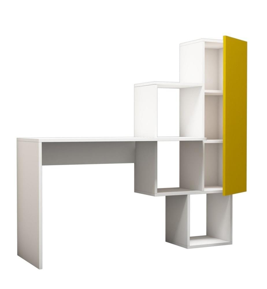 Study Desk, White Yellow, Melamine Coated Particle Board