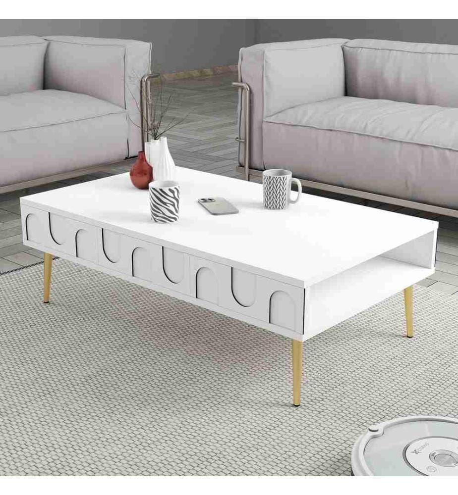 Coffee Table, White, Gold, 100% Melamine Coated Particle Board