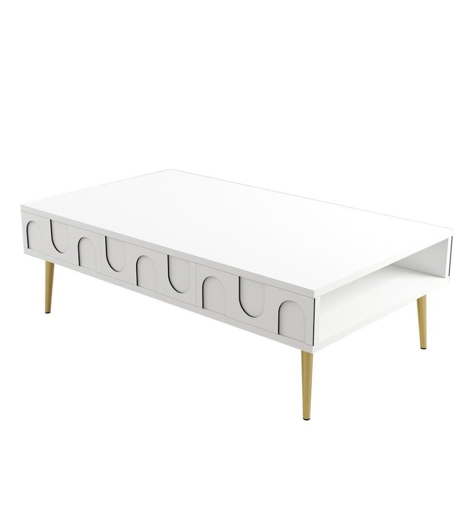 Coffee Table, White, Gold, 100% Melamine Coated Particle Board