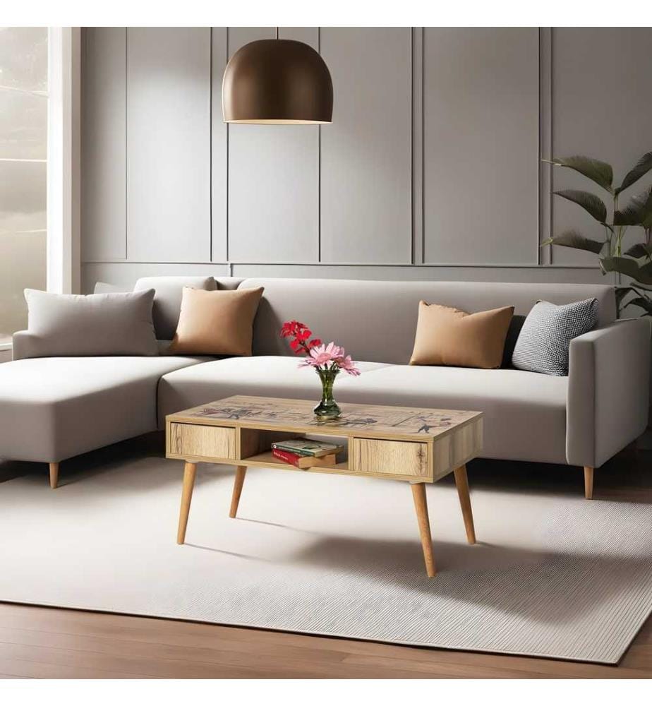 Coffee Table, Atlantic Pine, Melamine Coated Particle Board, Beechwood Legs
