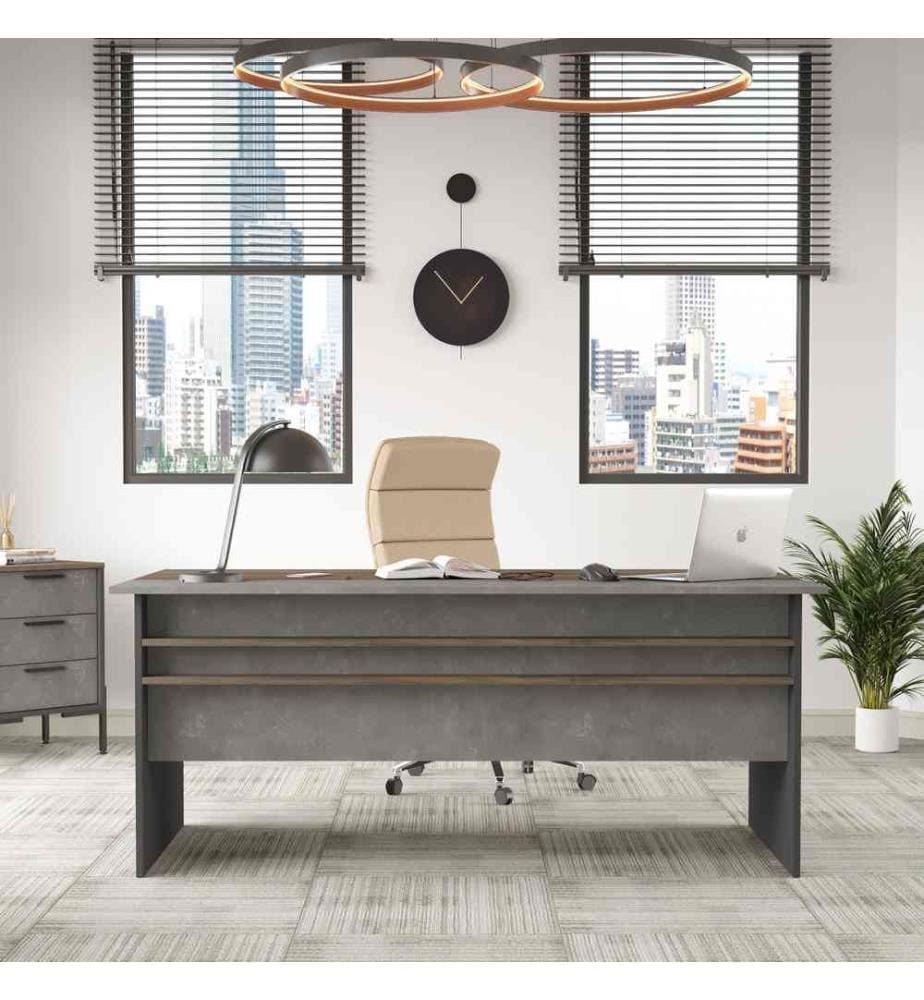 Study Desk, Brown Grey Anthracite, Melamine Coated Particle Board