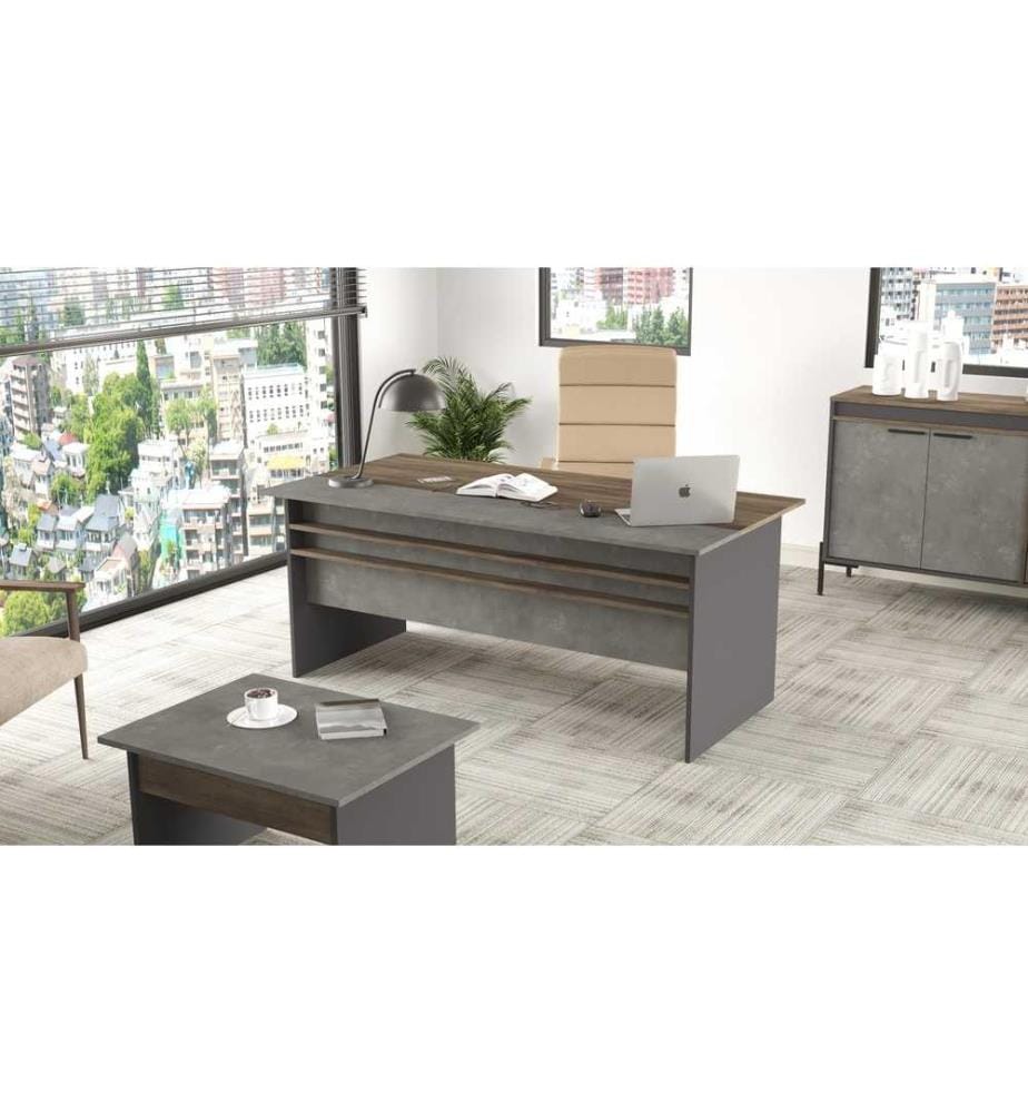 Study Desk, Brown Grey Anthracite, Melamine Coated Particle Board