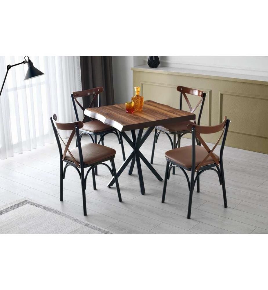 Dining Table, Walnut, Melamine Coated Particle Board, Metal Legs