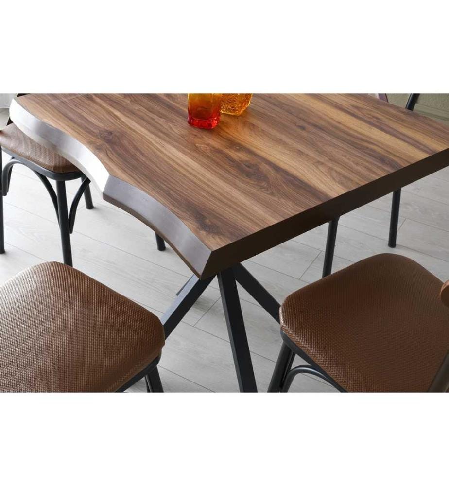 Dining Table, Walnut, Melamine Coated Particle Board, Metal Legs
