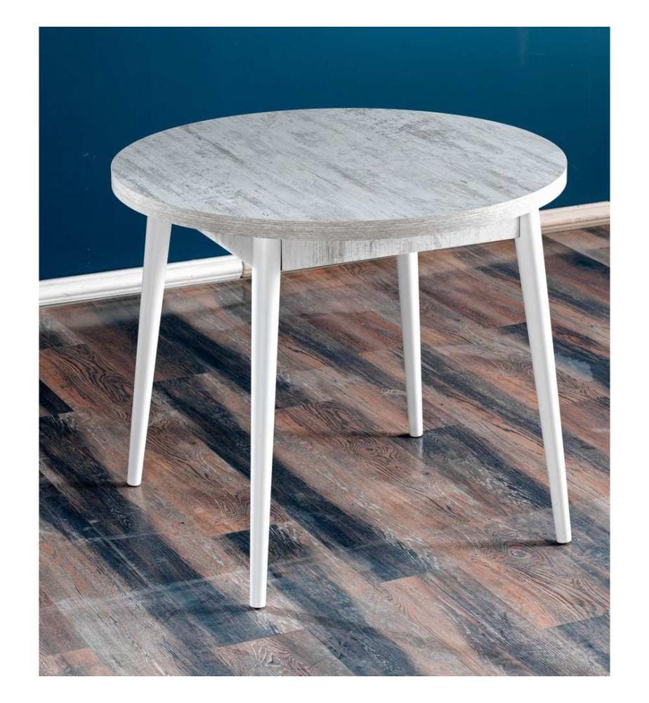 Table à manger, antique, blanche, panneau de particules 100 % mélaminé, pieds en bois