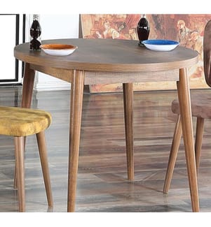 Table à rallonges, noyer, panneau de particules 100 % mélaminé, pieds en bois