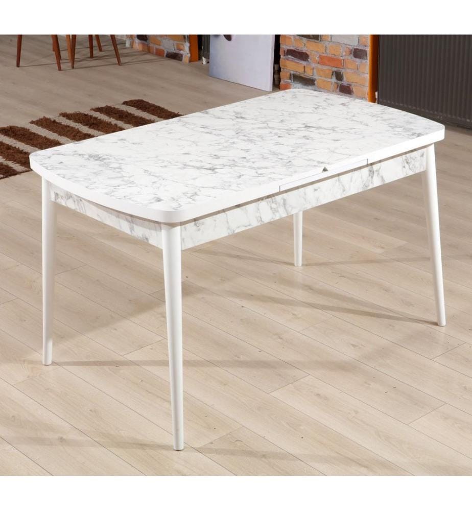 Extendable Dining Table, White, Grey, 100% MELAMINE COATED PARTICLE BOARD, Wooden Legs