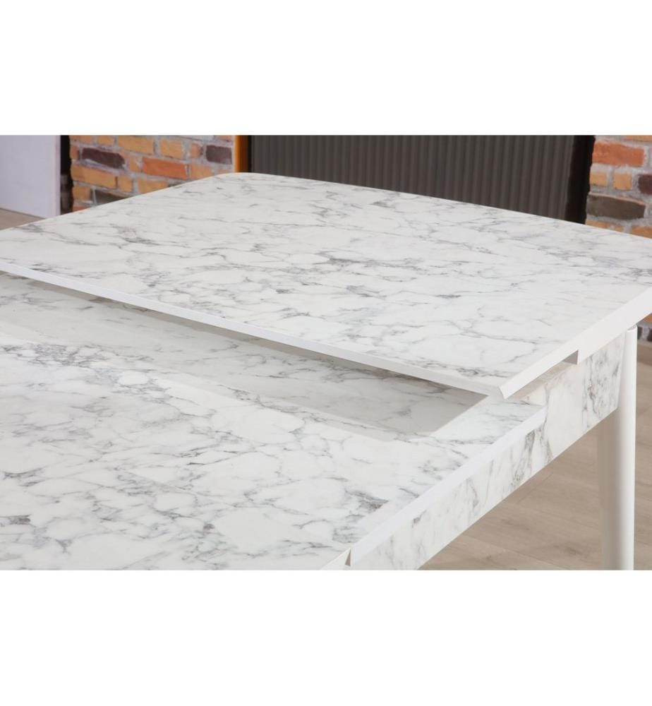 Extendable Dining Table, White, Grey, 100% MELAMINE COATED PARTICLE BOARD, Wooden Legs