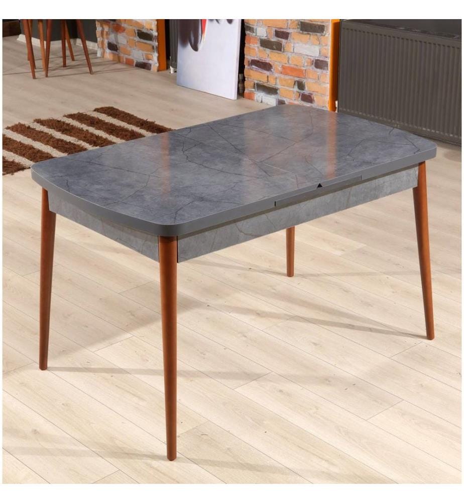 Extendable Dining Table, Anthracite, Walnut, 100% MELAMINE COATED PARTICLE BOARD, Wooden Legs