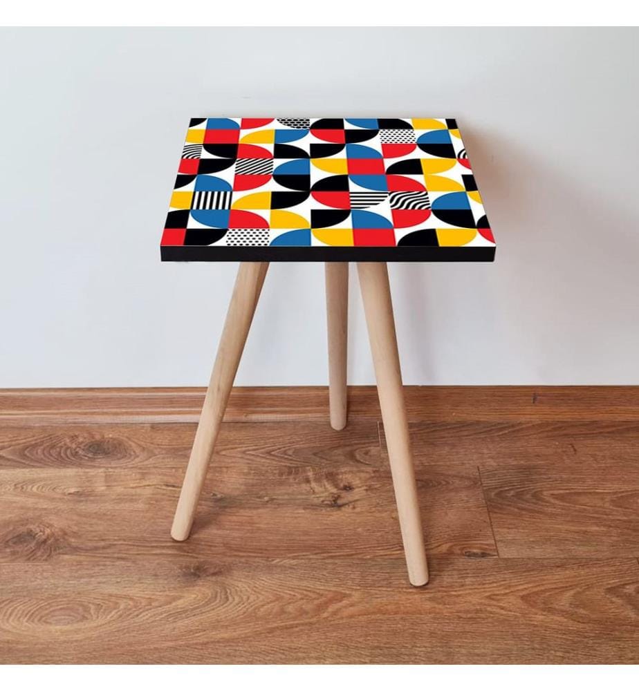 Side Table, Multicolor, 100% MDF, Beech Wood Legs