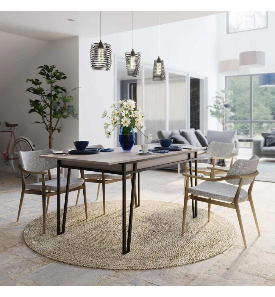 Extendable Dining Table, Light Mocha, 100% MELAMINE COATED PARTICLE BOARD, Metal Legs