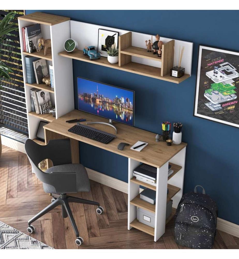 Study Desk, Wallnut, White, 100% MELAMINE COATED E1 QUALITY CHIPBOARD