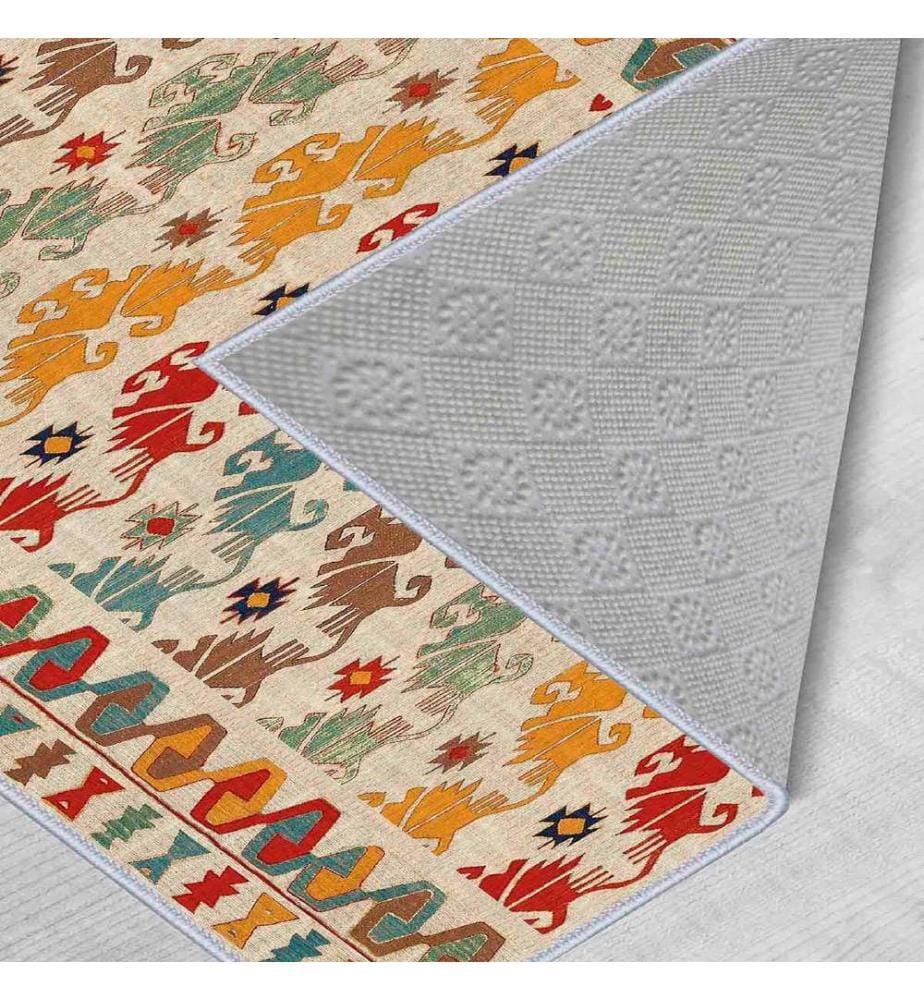 Teppich, Creme, Grün, Rot, Braun, 100% Polyester, 80 x 100 cm