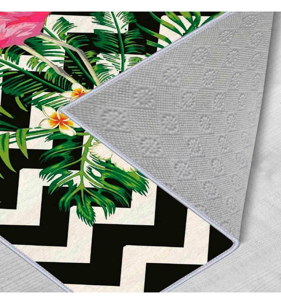 Teppich, Weiss, Rosa, Grün, Schwarz, 100% Polyester, 80 x 100 cm