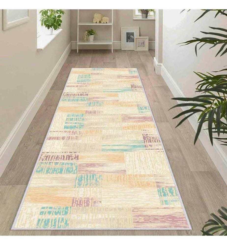 Tappeto, Crema, Giallo, Blu, Visone, 100% poliestere, 80 x 100 cm