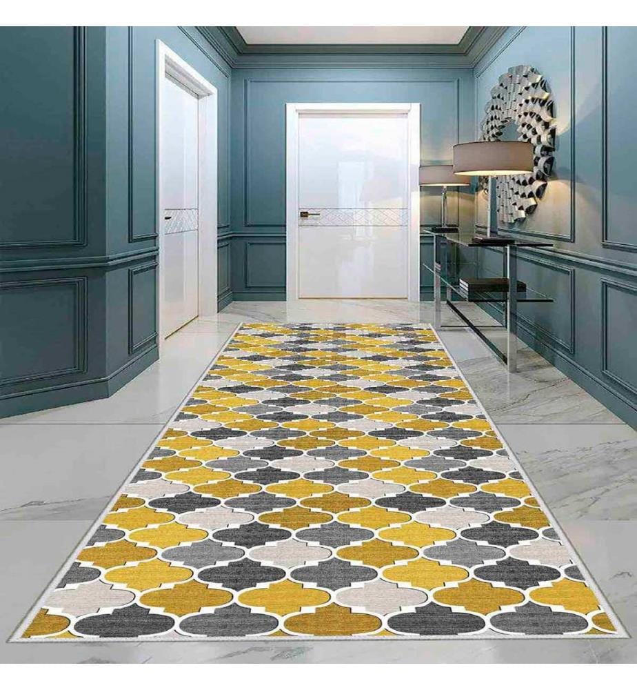 Carpet, Grey, Mustard, Dark Grey, 100% Polyester, 50 x 80 cm