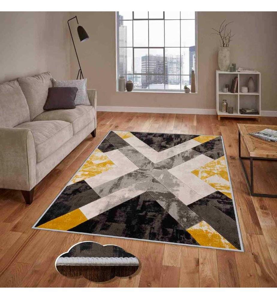Tappeto, Grigio, Crema, Oro, Nero, 100% Poliestere, 50 x 80 cm