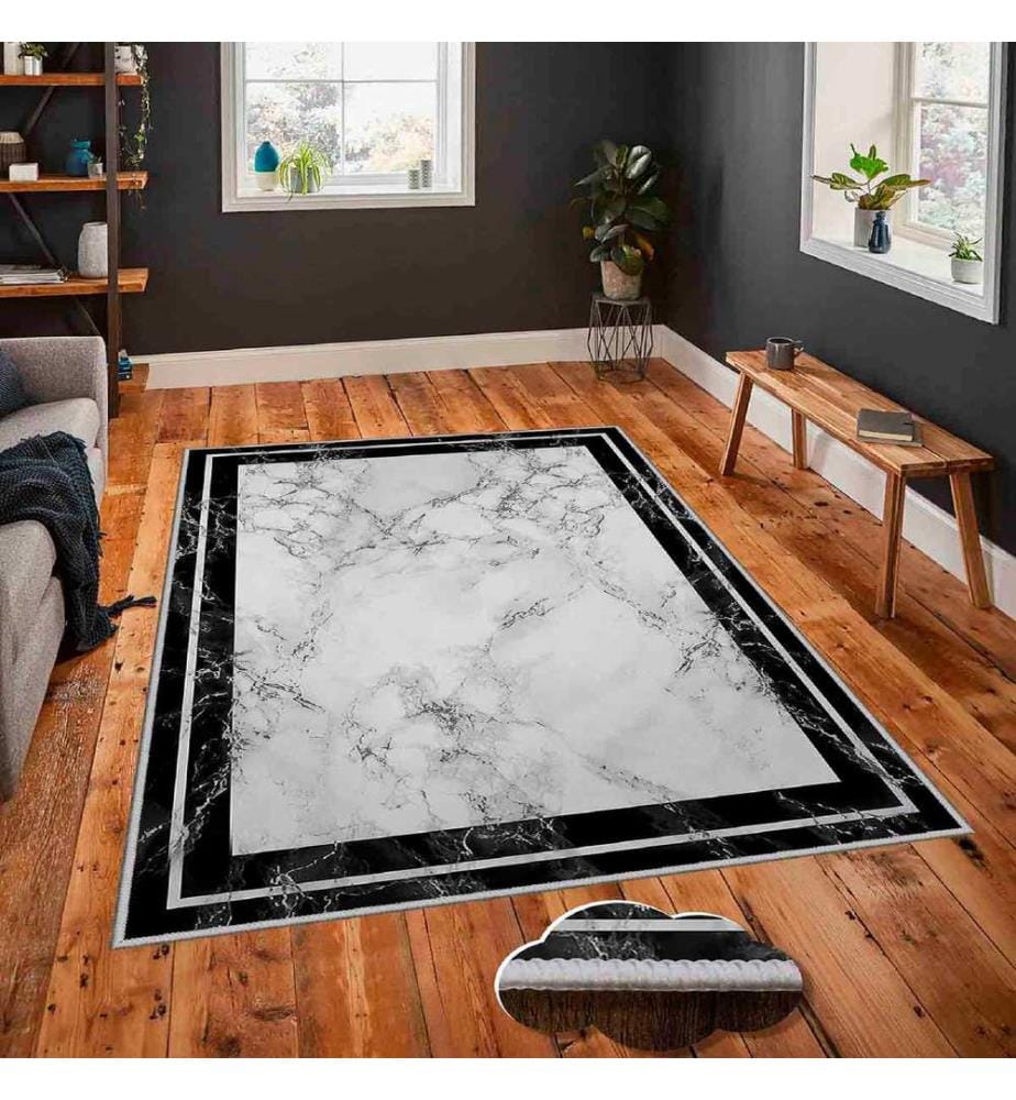 Tapis, blanc, gris, noir, 100% polyester, 50 x 80 cm