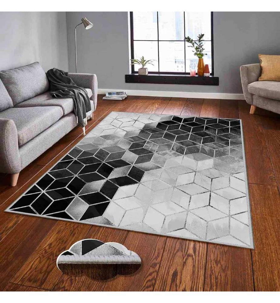 Tappeto, Bianco, Grigio, Nero, 100% poliestere, 50 x 80 cm