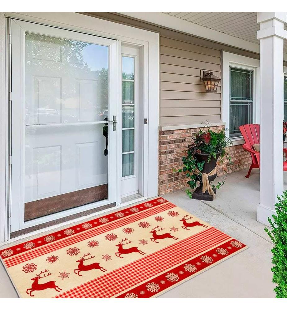 Tappeto, Rosso, Crema, 70% Cotone / 30% Ciniglia, 80 x 50 cm
