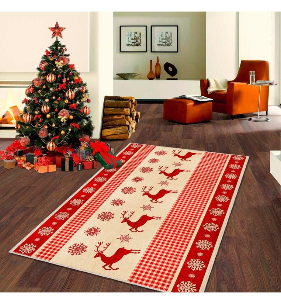 Tappeto, Rosso, Crema, 70% Cotone / 30% Ciniglia, 80 x 50 cm